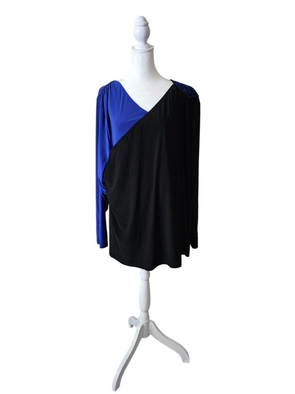 Bob Mackie Wearable Art Womens Black/Blue Beaded Shoulder Tunic 3X Holiday Glam